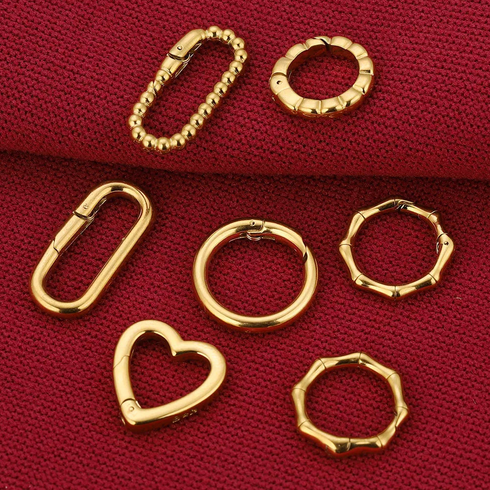 2pcs Stainless Steel Clasps Geometry Heart Round Ring Lobster Clasp Hooks Connectors Necklace for DIY Jewelry Making Supplies
