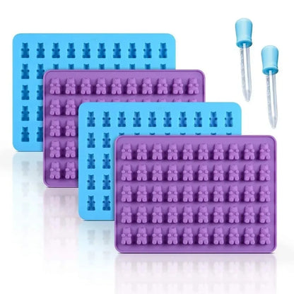 Gummy Bear Molds Silicone Mini Chocolate Candy Mold for Kid with 2 Droppers Including Dinosaur Bear Hearts Donut Shape - 6pcs