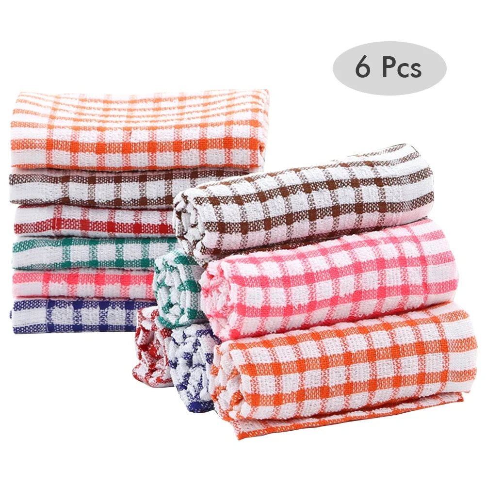6PCS Cotton Kitchen Tea Towels Absorbent Lint Free Catering Restaurant Cloth Dish Towels Cleaning Cloth Kitchen Cleaning Towe