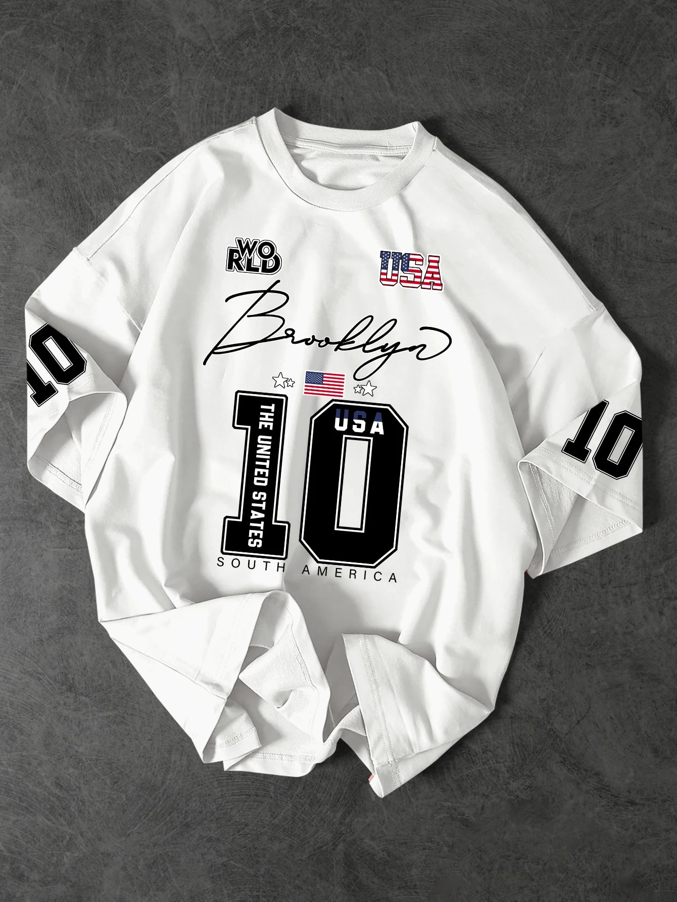 USA Brooklyn Style 10 Print Oversized T Shirt Men's Streetwear Vintage Jersey Tee