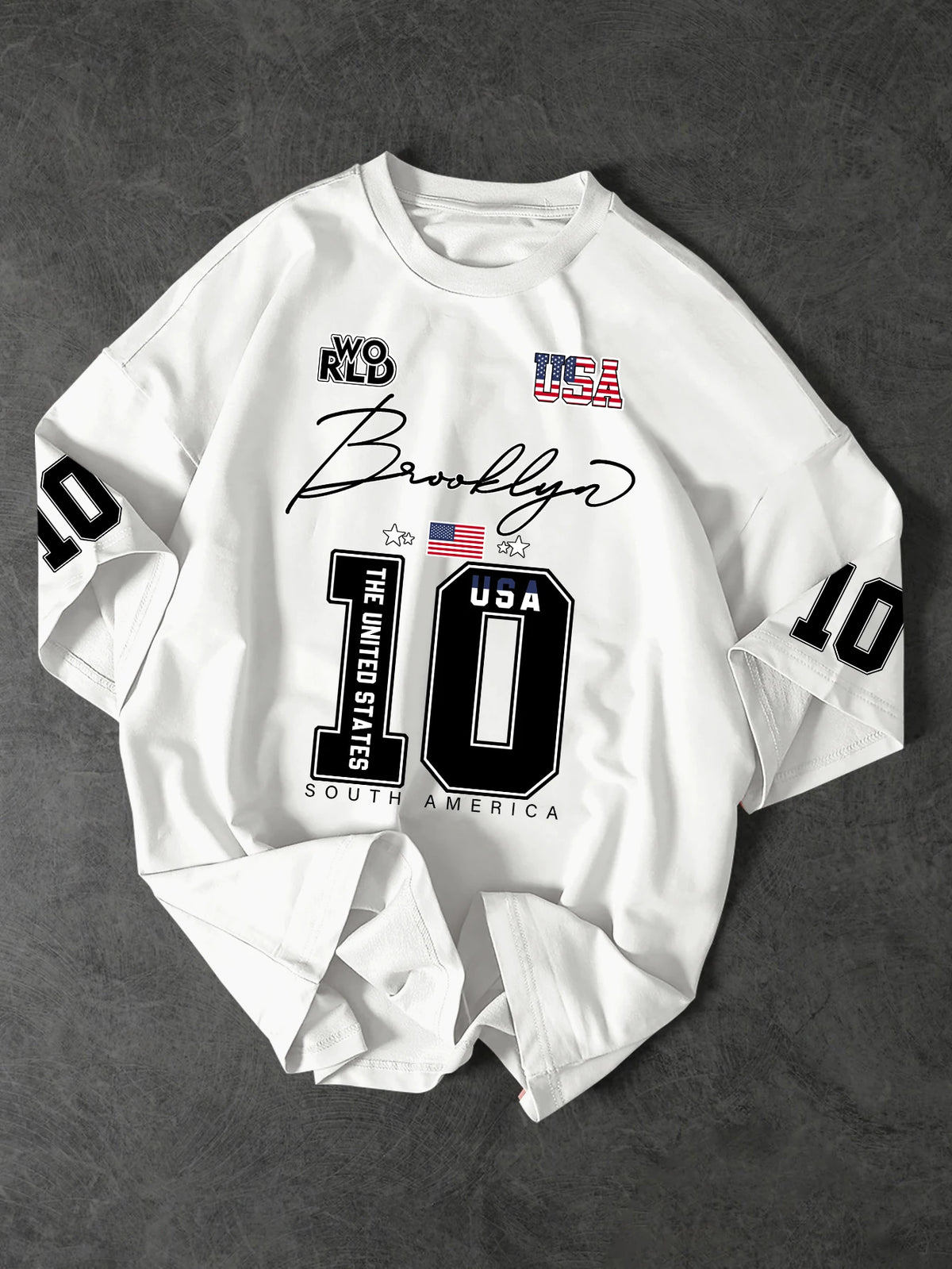 USA Brooklyn Style 10 Print Oversized T Shirt Men's Streetwear Vintage Jersey Tee