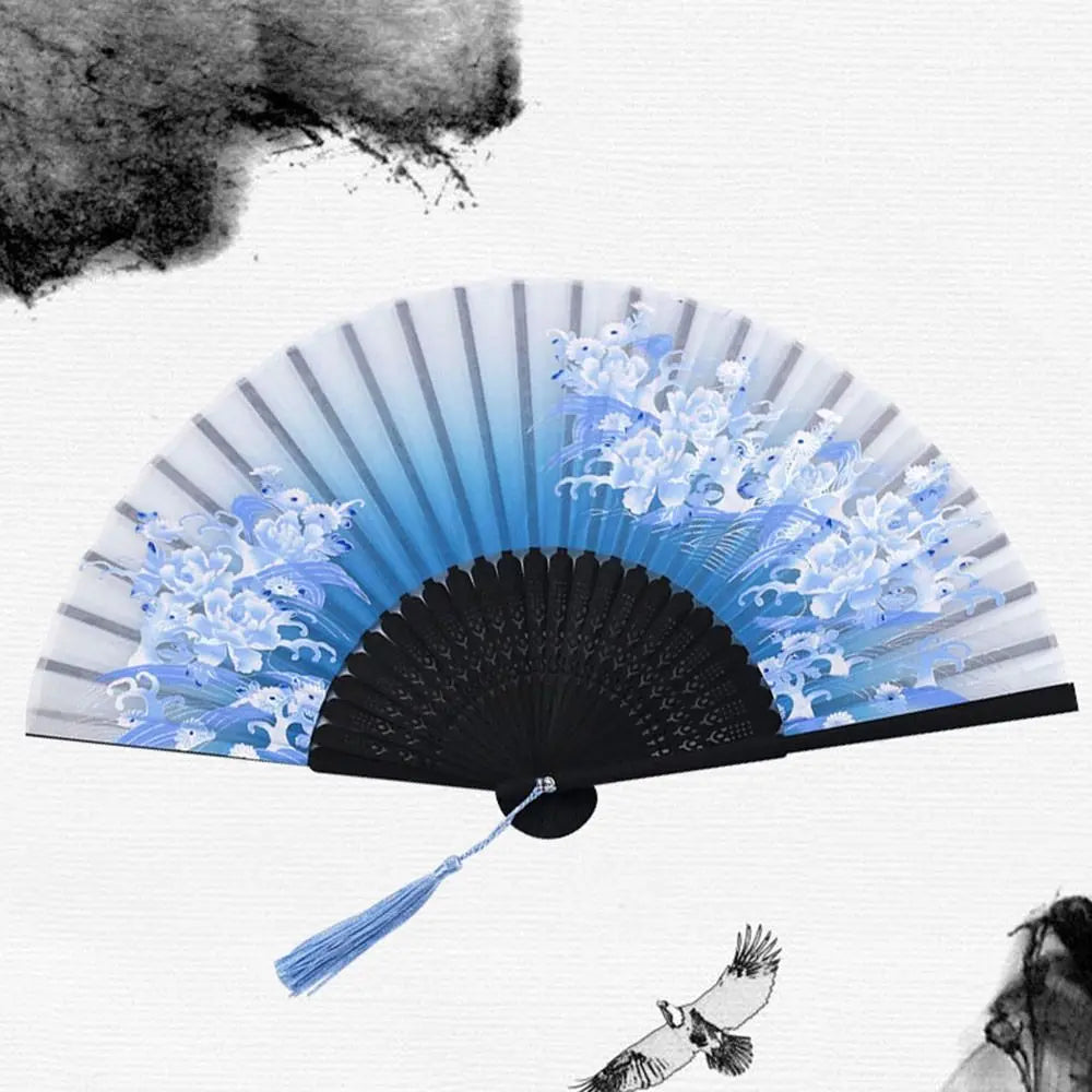 Retro Flower Pattern Home Decoration Elegent Bamboo Folding Fan Chinese Style Painting Handheld Fan Dance Performance Props -