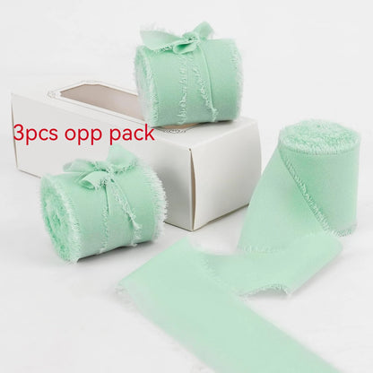 3 Roll/set 5m Frayed Edged Satin Handmade Chiffon Silk Ribbon For Wedding Invitation Bouquets Birthday Party DIY Decoration G