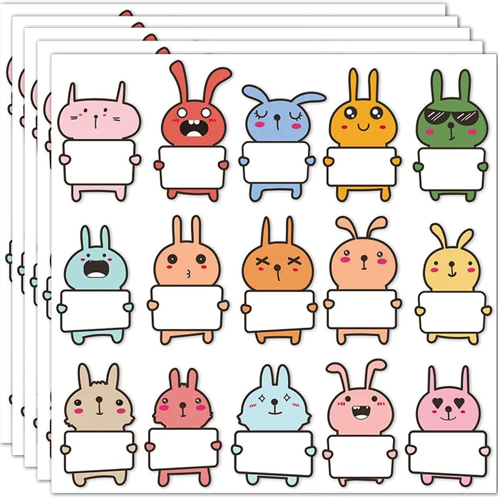 75pcs Cute animal name stickers Cute Rabbit Name Tags Stickers for Classroom Water Bottle Lunch Box Laptop School Supplies - 
