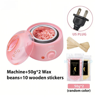 200CC Wax Heater Warmer Hair Removal Machine For Hand Foot Body SPA Epilator Paraffin Wax Pot +Wax Beans + Wood Sticks - Pink
