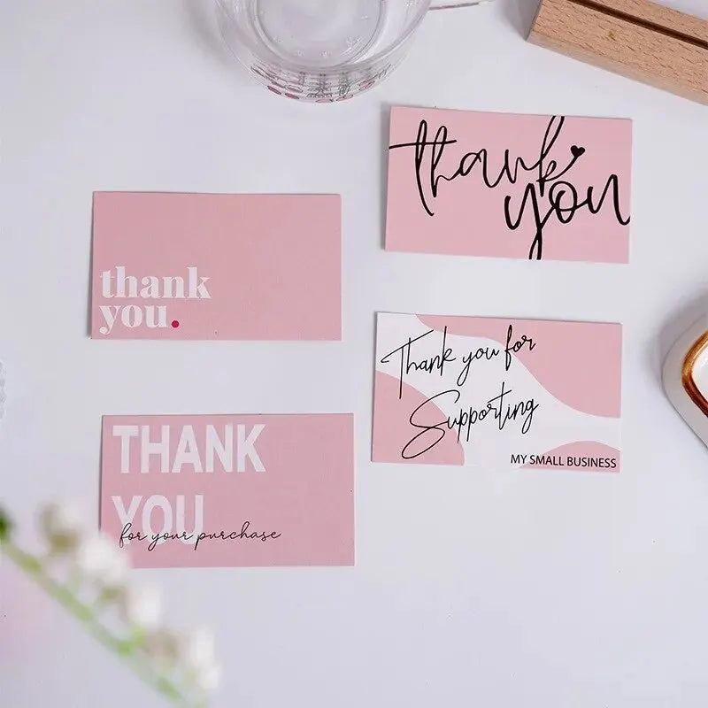 50pcs/pack Pink Thank You Card For Supporting Business Package Decoration "Gorgeous Thanks" Business Card Handmade With Love 