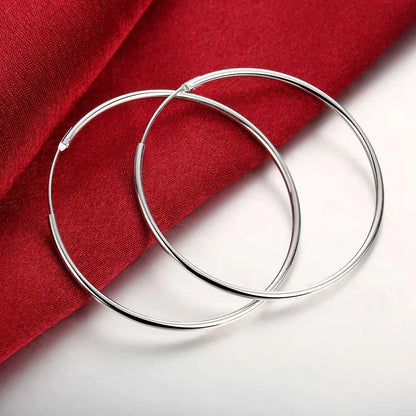 925 Sterling Silver Earrings Simple Round Circle Hoop Earrings For Woman Fashion Wedding Engagement Charm Jewelry - Red