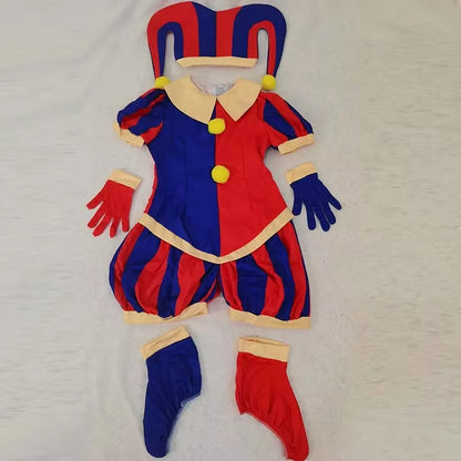 Pomni Cosplay Jumpsuit with Hat aShoes Cover Gloves Magical Virtual Circus Outfits for Halloween Carnival Circus Pomni Costum