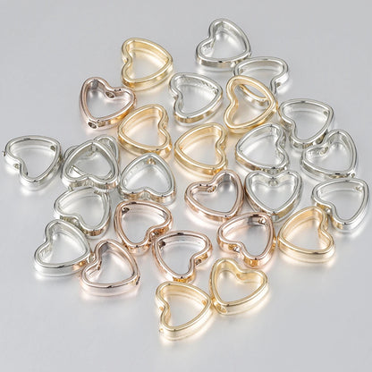 50pcs Heart Frame Wrapped Bead Double Stright Hole Spacers Loose Beads for Jewelry Making DIY Findings