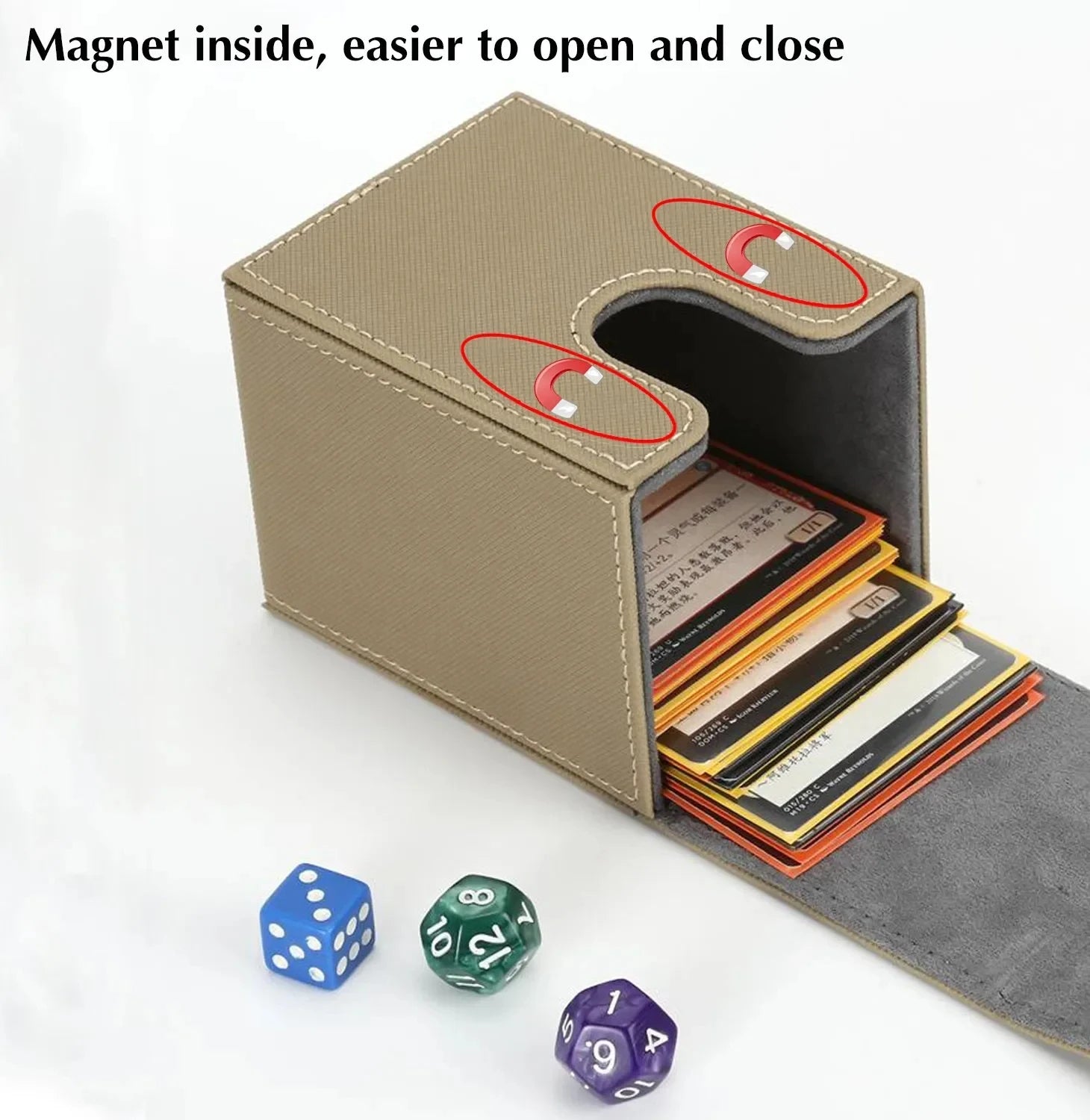 Card Deck Box,Card Deck Case Holds 100+ Sleeved Cards, PU Leather Card Storage Box For TCG game trading cards.