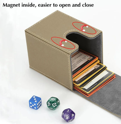 Card Deck Box,Card Deck Case Holds 100+ Sleeved Cards, PU Leather Card Storage Box For TCG game trading cards.