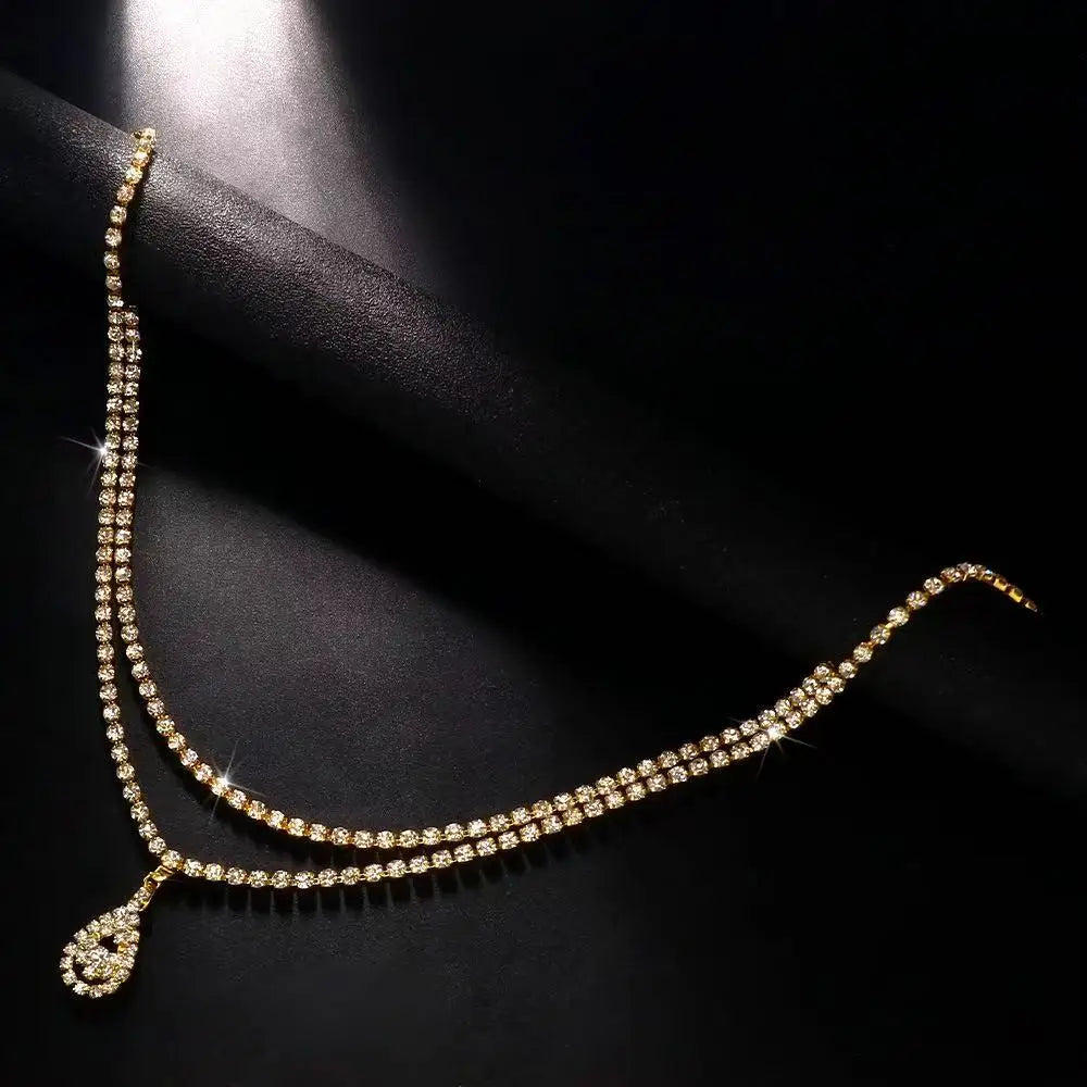 Luxury Rhinestone Double Chain Water Drop Waist Chains Body Jewelry for Women Crystal Body Belly Chain Body Decoration Access