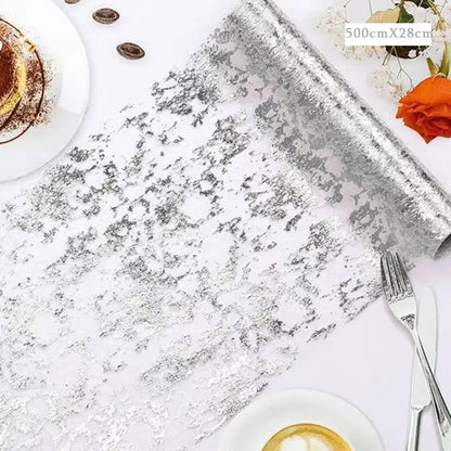 Sparkle Metallic Gold Thin Table Runners Gold/Silver Sequin Glitter Metallic Foil Thin Mesh Roll Wedding Valentine's Day Deco