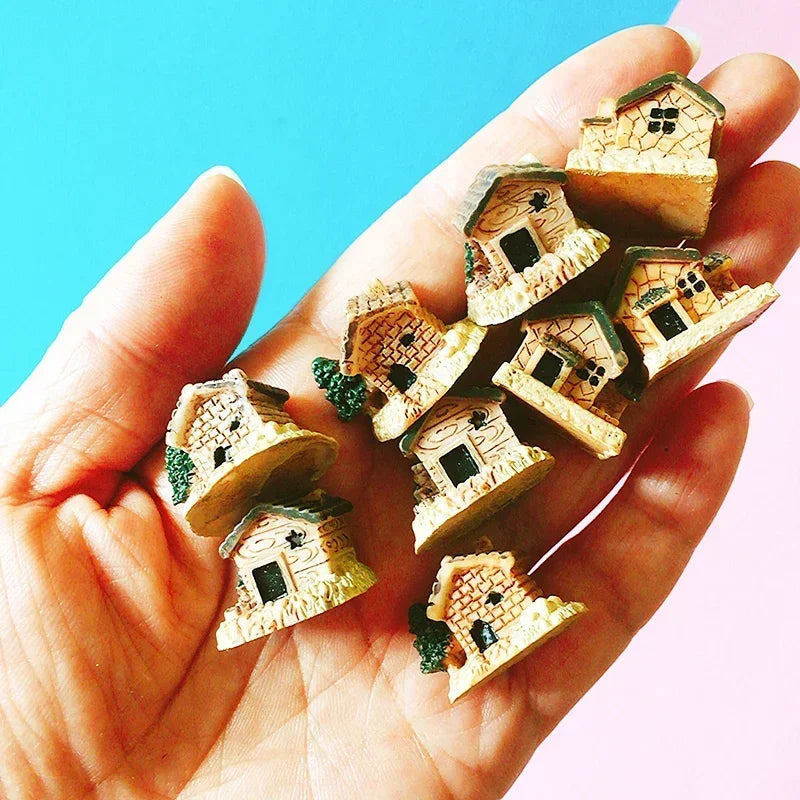 9 pcs mini house/little trees/miniatures cottage/shabby /cute/ fairy garden/gnome/moss terrarium home decor/crafts supplies -
