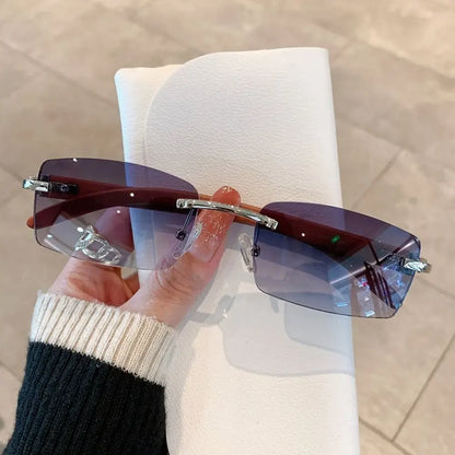 Trendy Punk Sunglasses Rimless Rectangle Sun Glasses for Men Women Fashion UV400 Driving Shades Frameless Gradient Eyewear - 