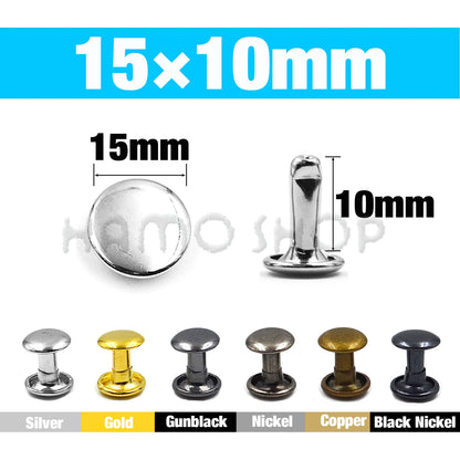 100Sets 5-15mm Metal Double Cap Rivets Stud Round Nail Rivet For Leathercraft Accessories Repair Shoes Bag Belt Clothing Garm