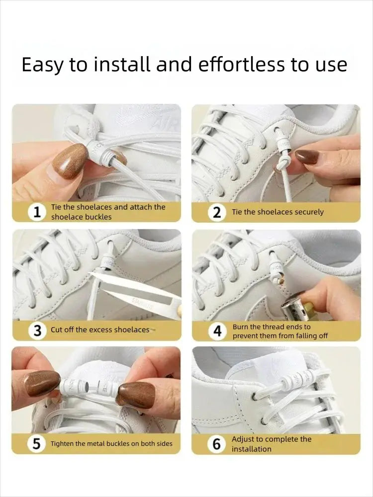 Colorful Metal Lock Sneakers Elastic Shoelaces No Tie Sports Shoe Laces Capsule Lock Stretch Rubber Shoestrings for Easy Wear