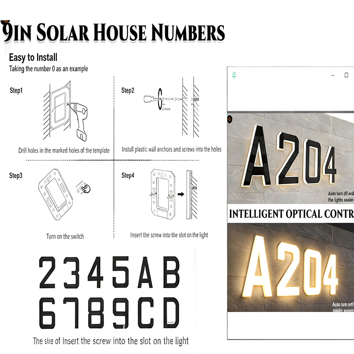 Light Up Address Numbers Dusk To Dawn LED Illuminated Modern Address Sign for Outside House Light Up Courtyard Hotel Bar