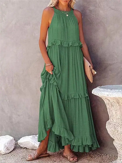 Lotus leaf edge dresses for women - green / S