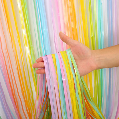 Rainbow Foil Fringe Curtain Gradient Macaron Curtains Photo Booth Backdrop for Wedding Birthday Baby Shower Party Decorations