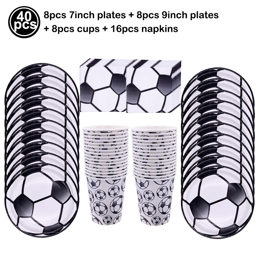 Soccer Theme Disposable Tableware Set Paper Plates Cups Napkins Tablecloth For Birthday Parties - set D