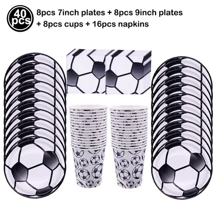 Soccer Theme Disposable Tableware Set Paper Plates Cups Napkins Tablecloth For Birthday Parties - set D