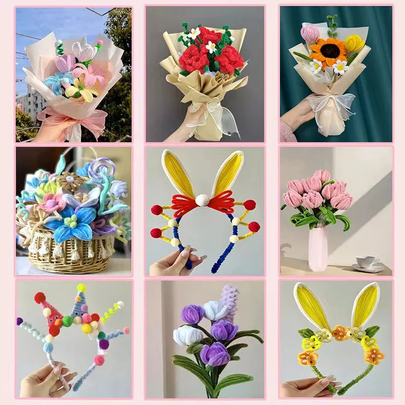 Chenille Stem Pipe Kids DIY Creative Toys Chenille Sticks Cleaners Kindergarten Educational Handmade Material Plush Strips