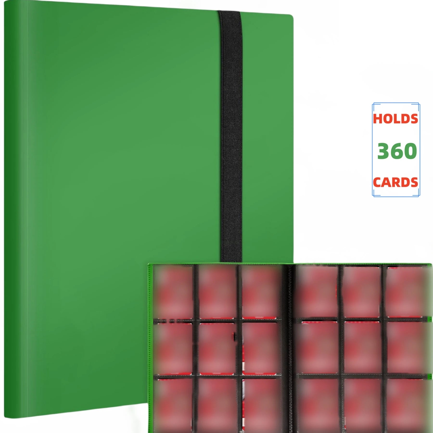 9 Pocket Trading Card Album Folder - 360 Side Loading Pocket Binder for Game Cards & Sports Cards - green
