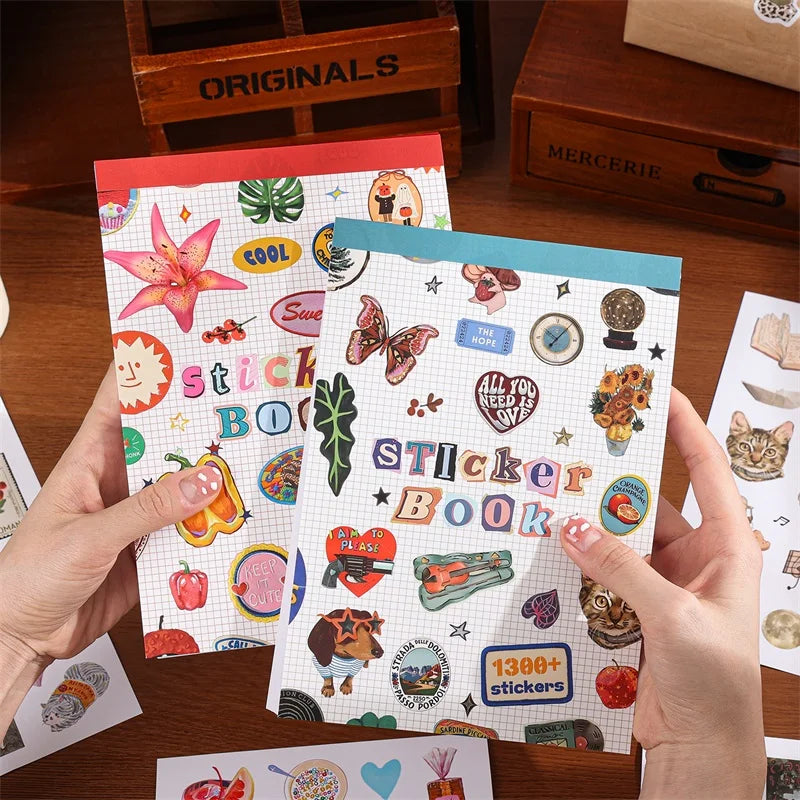 Moment Paper Scrapbooking Sticker Book 50 Different Patterns with Animals Plants Fruits Aesthetic Material for DIY Craft Plan