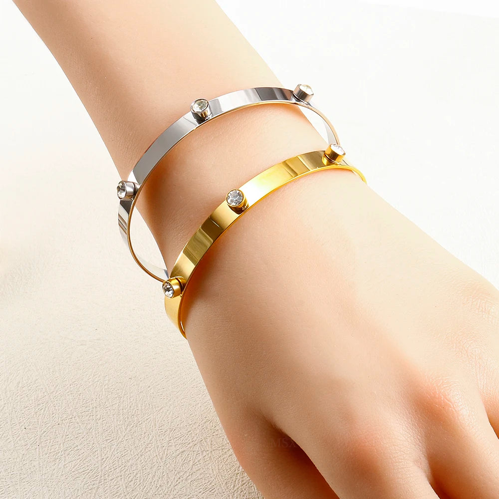 Fashion Simple Stainless Steel 3 Crystal Bracelet Bangle