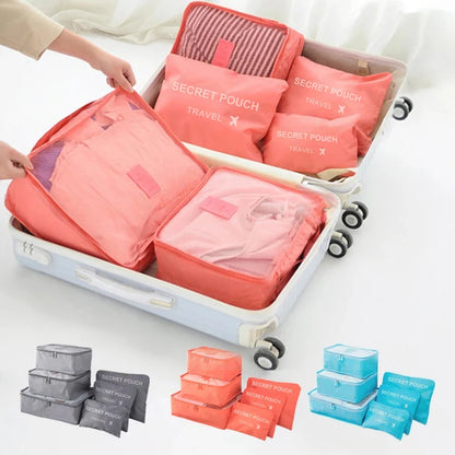 6 Pcs/Set Pink/Blue/Grey Travel Storage Bag Large Capacity Waterproof Luggage Clothing Underwear Storage with Zipper