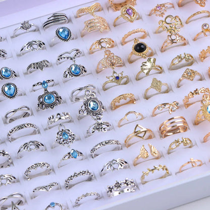 20Pcs/Lot Vintage Bohemia Geometry Flowers Leaf Rings For Charm Women Mix Style Color Fashion Jewelry Gift Accessories