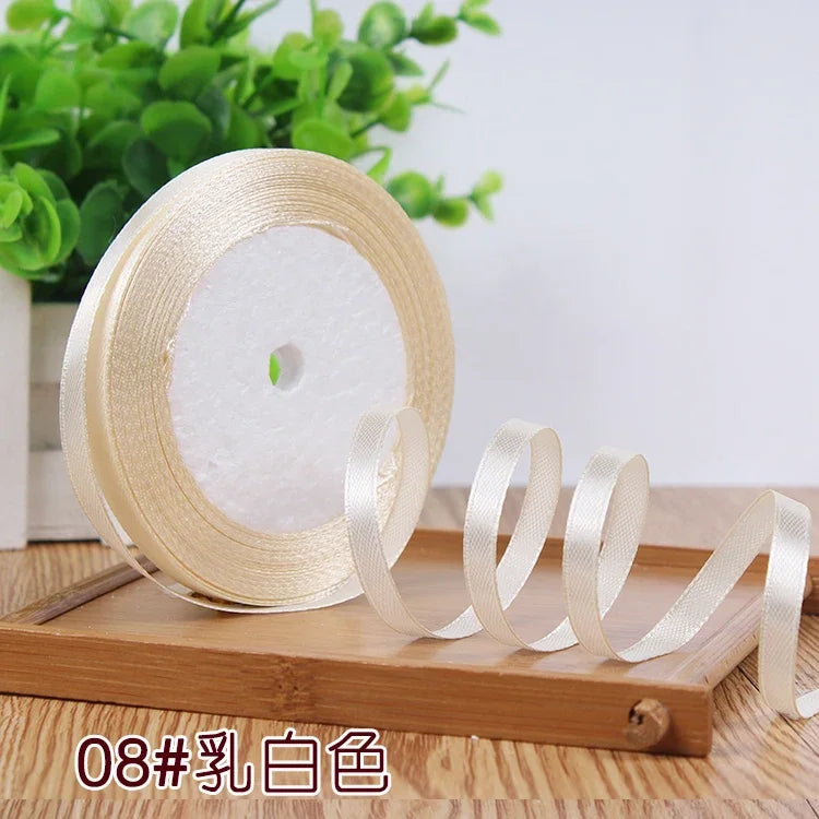 New (25 Yards/lot) 1/4''6mm Single Face Silk Satin Ribbon Wedding Decorative Ribbons Christmas Gift Wrap DIY Handmade Materia