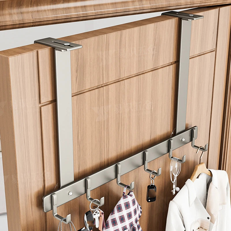 Hooks Over The Door 5/7 Hooks Metal Bathroom Organizer Rack Adjustable Clothes Coat Hat Towel Hanger Movable Holder Door Hang