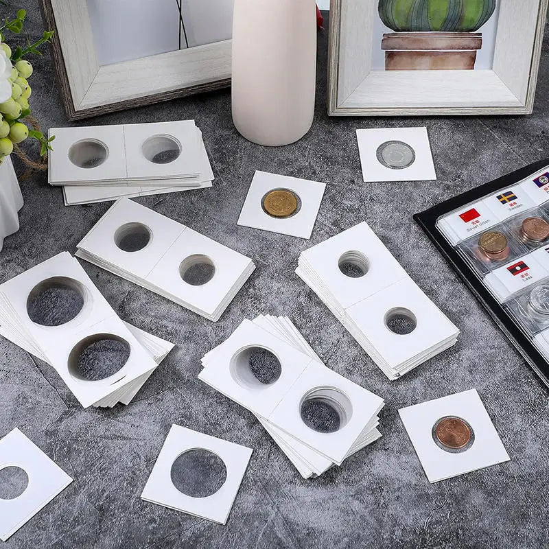 50PCS Square Cardboard Case Coin Album Commemorative Coin Paper Protective Clip Coin Supplies Storage 20.5/23/25/27.5/31.5/40