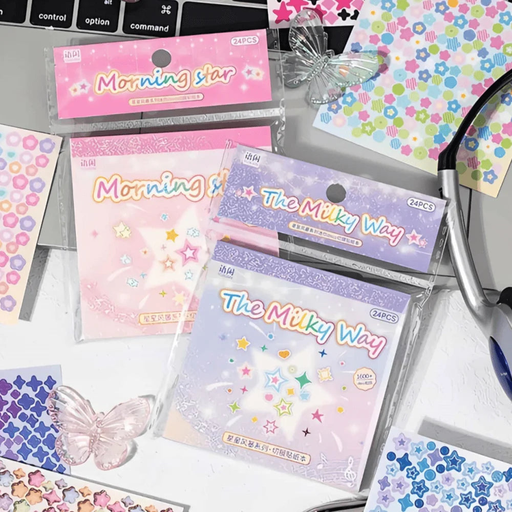 Starstorm 24 Sheet Holographic & Matte Mini Sticker Book 8x8cm Aesthetic Journaling Supplies Planner Scrapbooking Deco Sticke