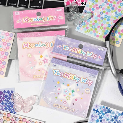 Starstorm 24 Sheet Holographic & Matte Mini Sticker Book 8x8cm Aesthetic Journaling Supplies Planner Scrapbooking Deco Sticke