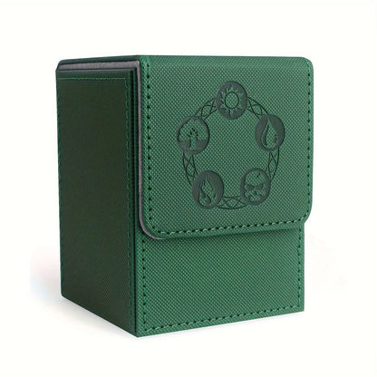 Card Deck Box, Copyrighted Design，Fits 100+ Single Sleeved Cards, Magnetic Closure PU Leather Card Box for TCG Cards - Green-