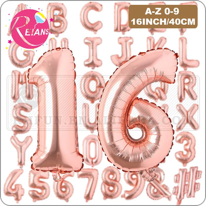 16 inch rose gold letter aluminum film balloon number digital balloon set wedding baby shower birthday party decoration ballo