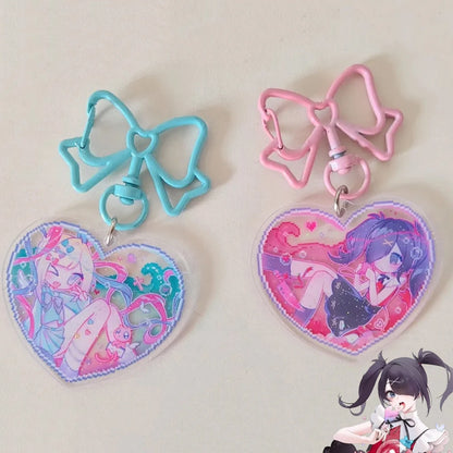 Game NEEDY GIRL OVERDOSE Rain Ame KAnge Cosplay Keychain Acrylic Key Chain Cartoon Figure Heart Pendant Keyring Bag Accessori
