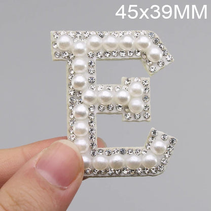 26 English Letters Pearl Rhinestone Patches For Clothes A-Z Alphabet Pearl Rhinestones Applique Sew On/Glue On Patches DIY Na