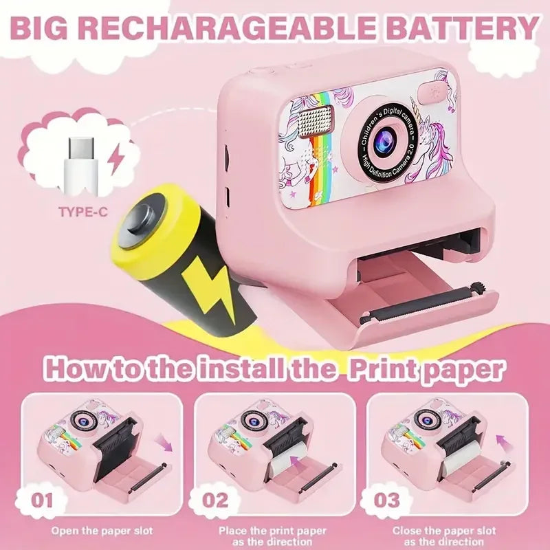 Children Instant Print Digital Camera Photo Color Label Thermal Print Camera for Kids 3-12 Age Best Birthday Festive Gifts