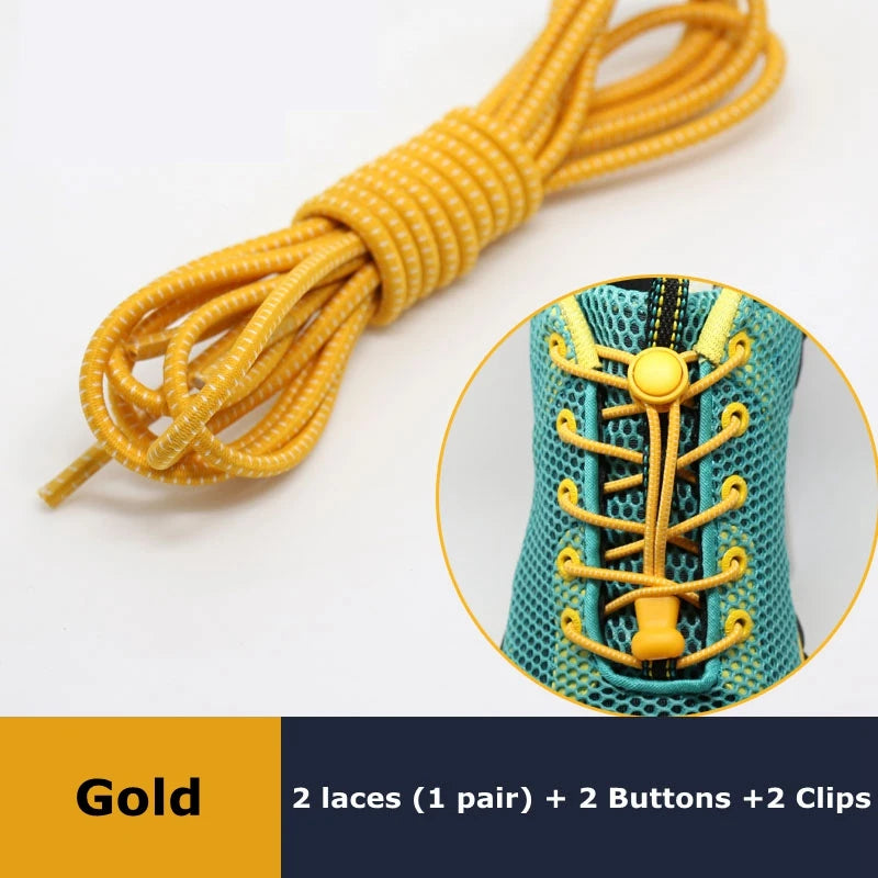 1Pair Shoelaces for Sneaker Elastic No Tie Shoe Laces Stretching Lock Lazy Laces Quick Rubber Shoelace Round Shoestrings - Go