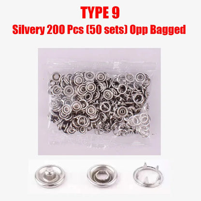 50/100 Metal Prong Snap Button Hollow Press Prong Fastener Studs with Pliers Tool Set Kits for Clothes Garment Sewing Bags Sh