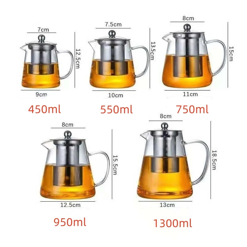 1pc Glass Teapot Heat Resistant Borosilicate Clear Tea Kettle with Removable Stainless Steel Infuser Kettle Kung Fu Teaware S