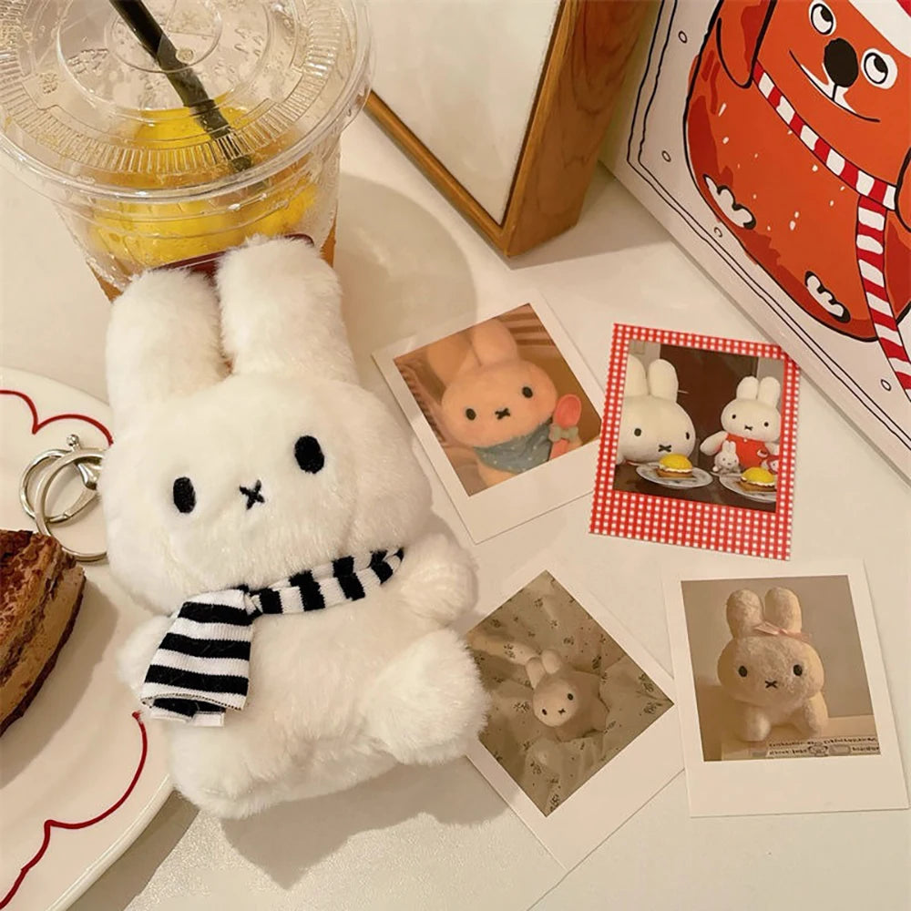 Cute Miffy Kawaii Plush Doll Pendant Cartoon Rabbit Black White Scarf Plush Pendant Key Chain Backpack Accessories Girl Gift
