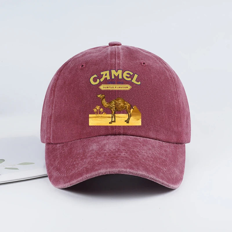 Vintage “Camel” Desert Scene Print Washed Baseball Cap - Adjustable Unisex Vintage Cap for Outdoor Hiking and Mountaineering 