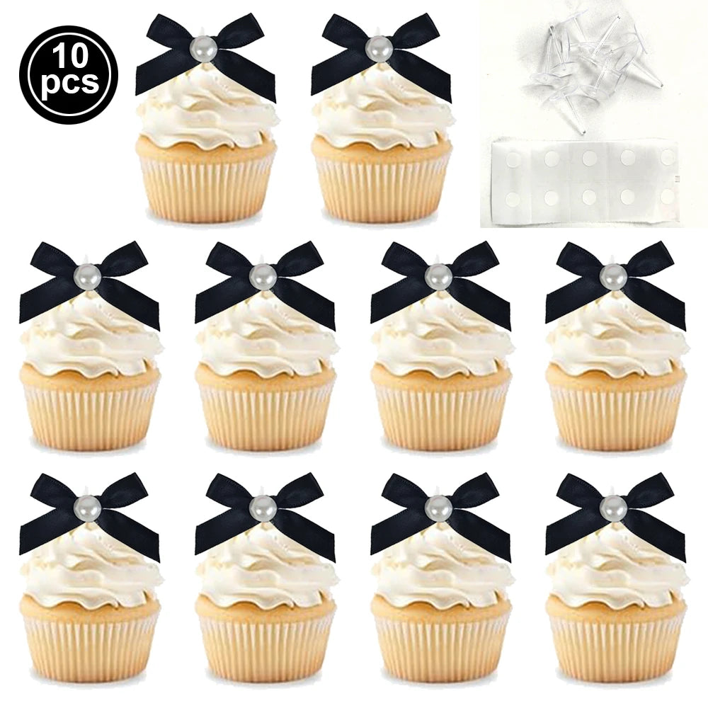 10pcs Pink Bow Cupcake Topper Pink Bow Birthday Decor Coquette Themed Party Decoration Bridal Shower Cake Topper Bow Party De