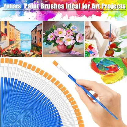 50Pcs Painting Brushes Set Art Round Flat Hair Nylon Hair Paint Brush for Oil Acrylic Watercolor Kids/Artists/Beginners/Stude