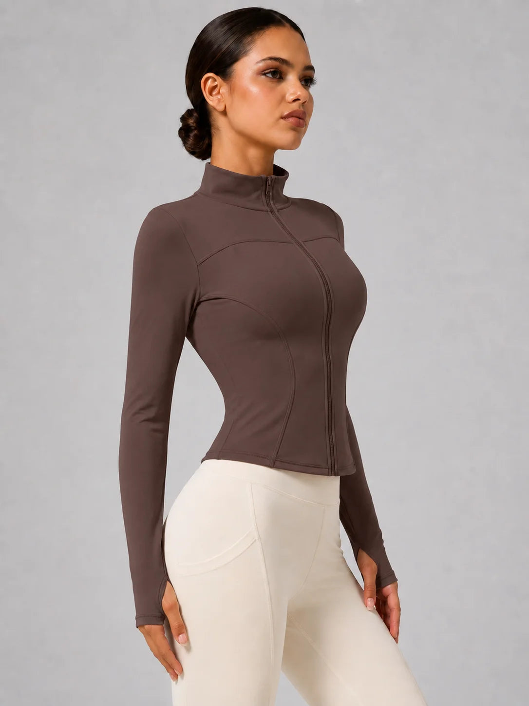 Women's Full-Zip Yoga Jacket, Slim Fit Long Sleeve Athletic Top with Thumb Holes, Lightweight Stretchy Workout Jacket for Run